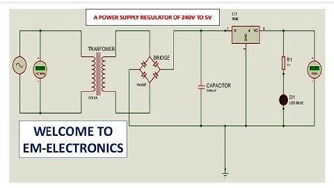 REGULATION OF POWER SUPPLY VOLTAGE FROM 240V TO 5V. SIMULATION  DONE BY PROTEUS AND IC 7805