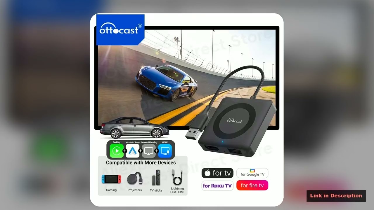 Ottocast Car TV Mate Pro Max Wireless CarPlay Android Auto Adapter for Fire Google TV Stick