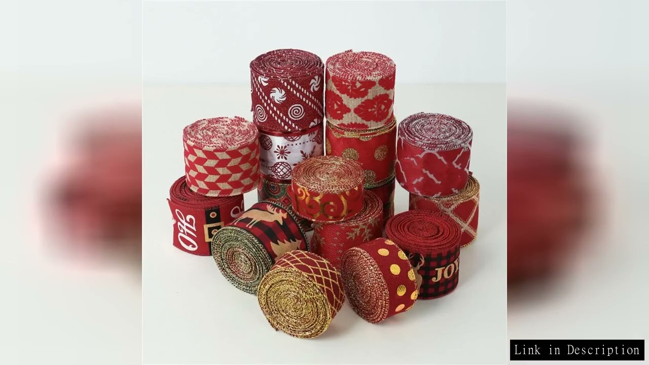 2M Red Green Christmas Ribbon Hot Stamped Linen Printed Christmas Polyester Ribbons New Years Home D