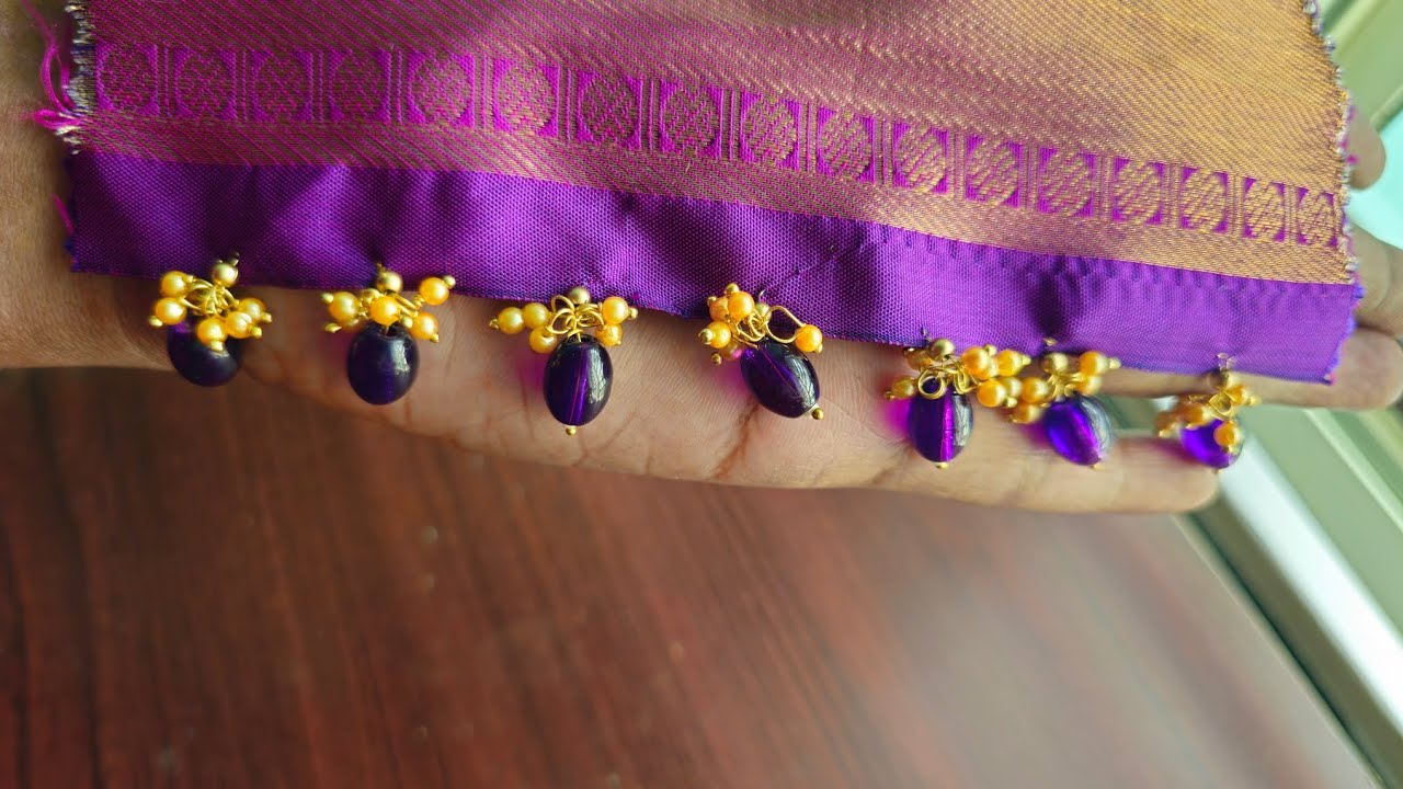 Simple Saree pallu and blouse sleeve tassels 8/100 #tassels#beads