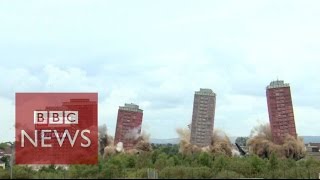 Glasgow tower blocks tumble in controlled explosion - BBC News