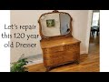 Restoring a gorgeous Vintage/Antique 1900&#39;s Burled oak dresser with Swing Mirror