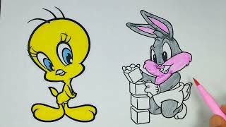Bugs Bunny and tweety | Lonely Tune Cartoons Coloring Pages