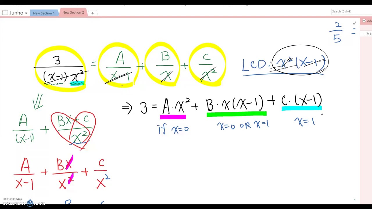 3.8 Partial Fractions With a Quadratic Factor in Denominator - YouTube