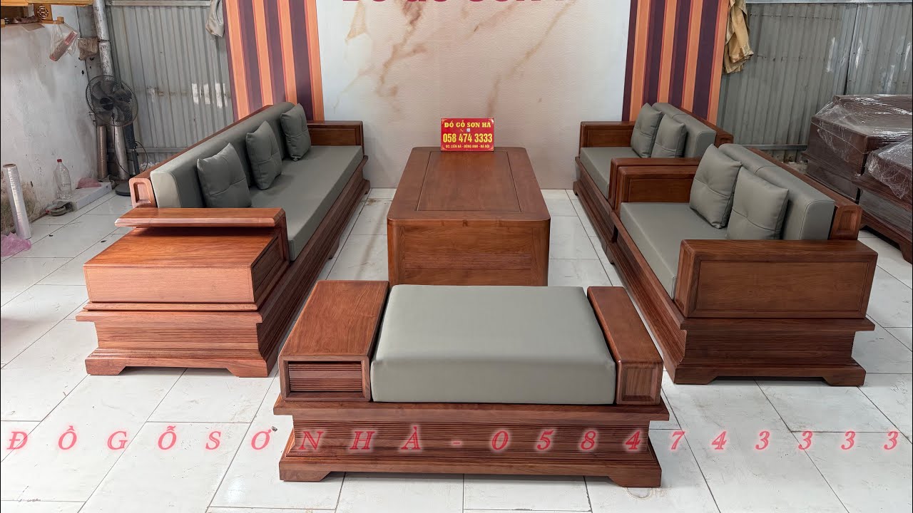 Sofa zito chân pháo gỗ hương đá kê đối song song | Xưởng Đồ Gỗ Sơn Hà