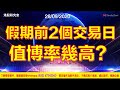 港股研究室 l 假期前2個交易日，值博率有幾高？ 28/09/2020 l #恆指 #道指 #阿里巴巴 #中國恆大 #匯豐 #騰訊 #九毛九 #港交所 #復星醫藥 #微盟 #寶龍商業 #信義光能