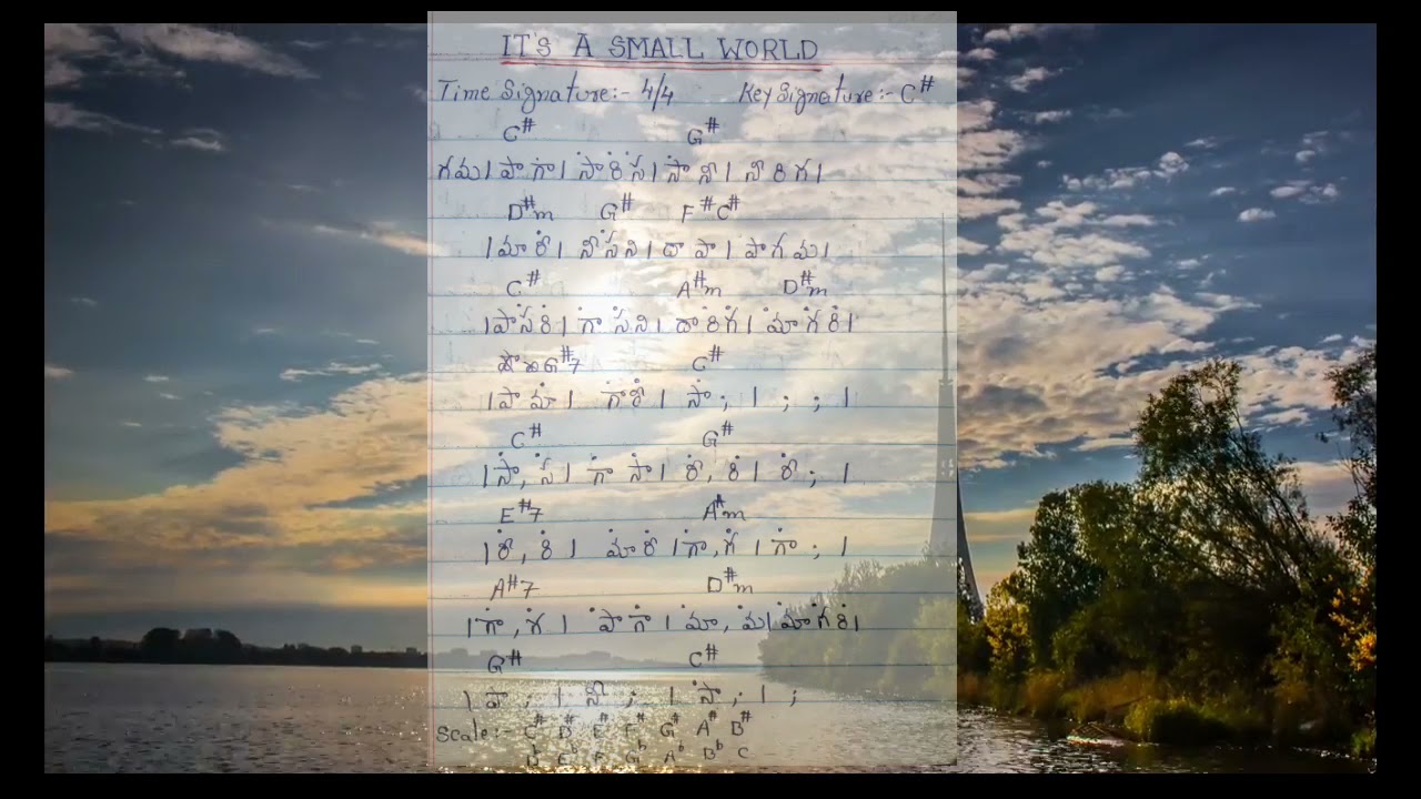 "IT'S  A SMALL WORLD " Music bit with Notation and Chords. by Pardhasarddhie.