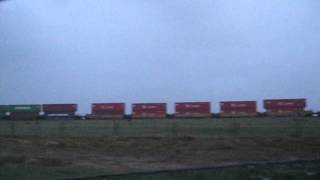 EBD WY Route 287 captures WBD Stack train on Union Pacific Railroad Transcon, 9/14/13...MVI 1232