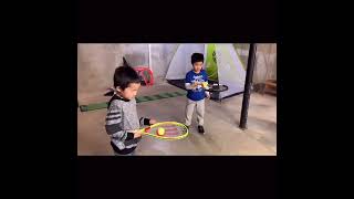 518. Tennis Brothers: Cold Weather Outside Teach Kids to Play Tennis in Basement 在地下室教孩子练网球