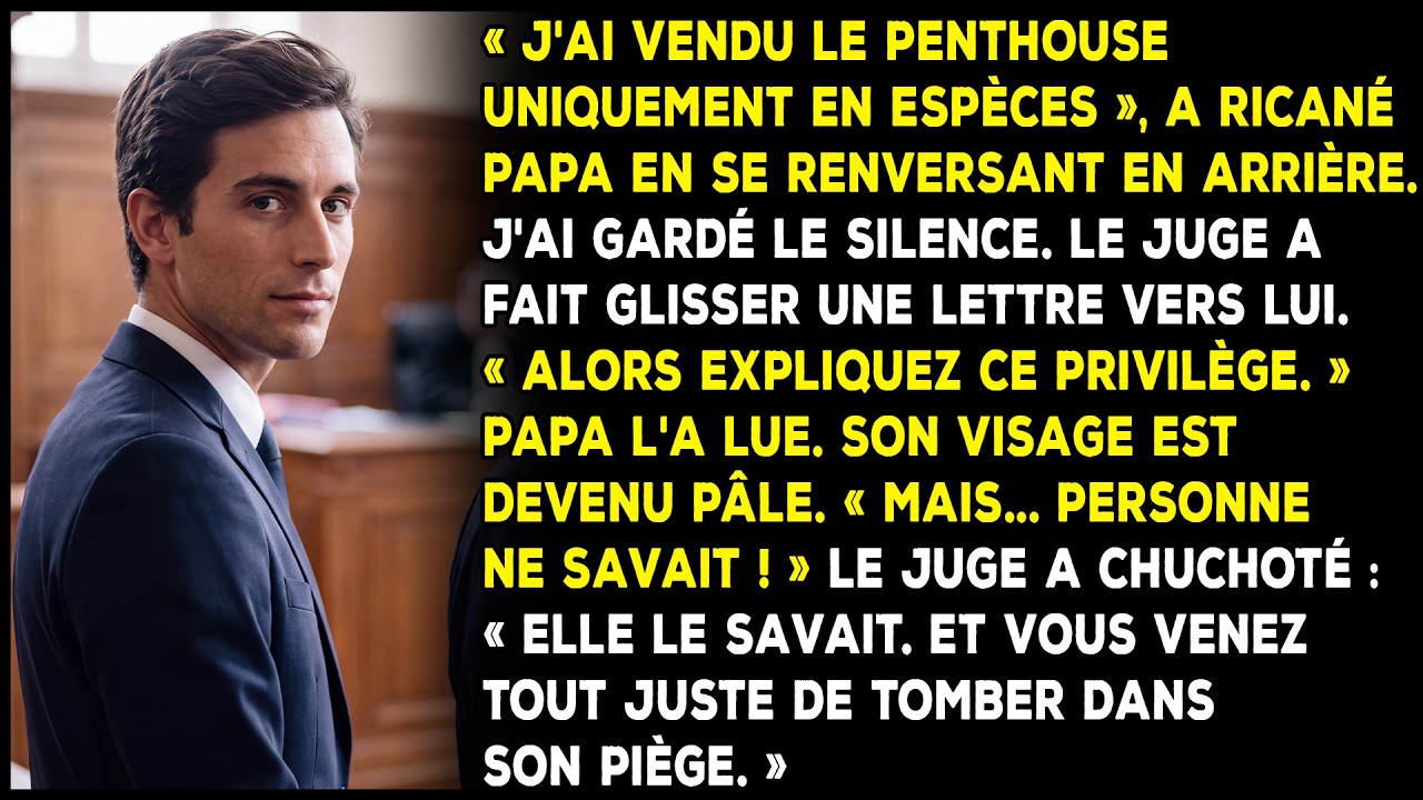 Le jour où mon père m'a jeté dehors comme un chien errant, deux semaines après l'enterrement de ma mère, il avait ce sourire narquois qui me hantait depuis mon enfance. Dans cette salle d'audience...