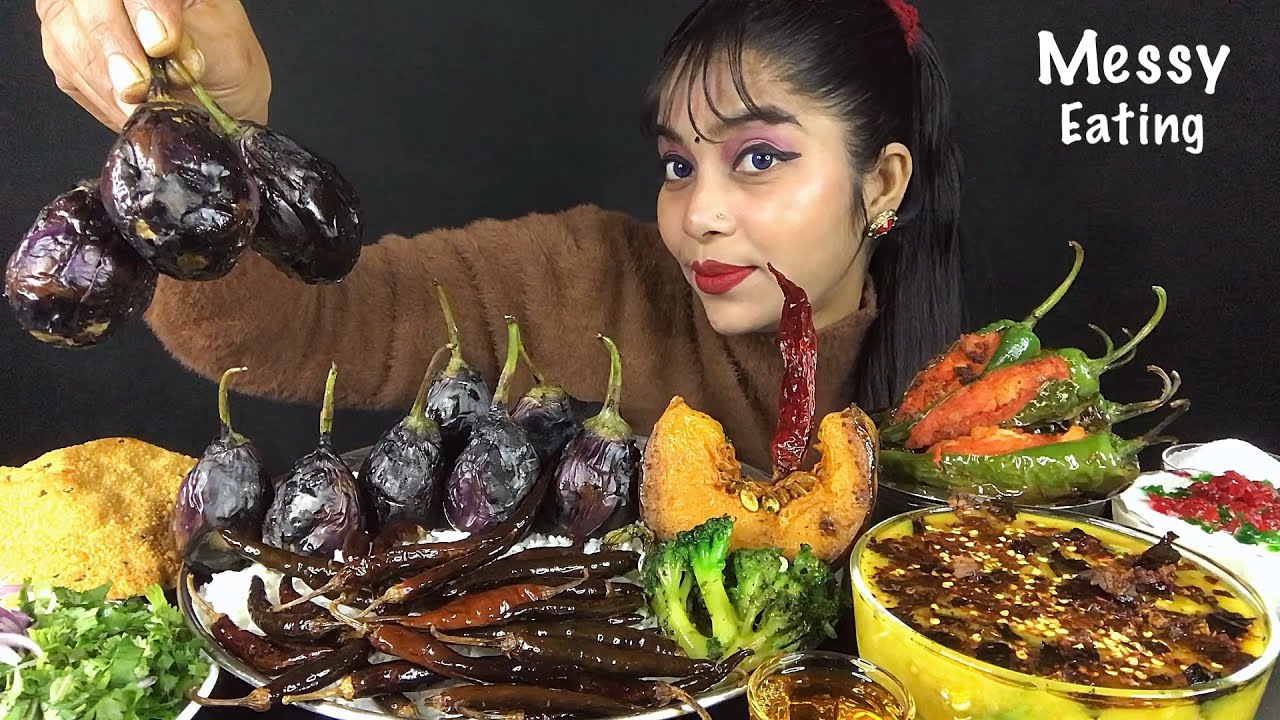 ASMR EATING SPICY DAL BHAT MIX VEG BHORTA BHARWA MIRCH KHEER WITH PAPAD | INDIAN FOOD | EATING SHOW