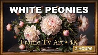 White Peonies Oil Painting | Gold Frame TV Art 4K Screensaver | 2 Hours of Calm screenshot 5