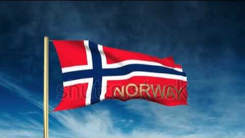 Norway flag slider style with title. Waving in the wind with cloud background animation Stock video