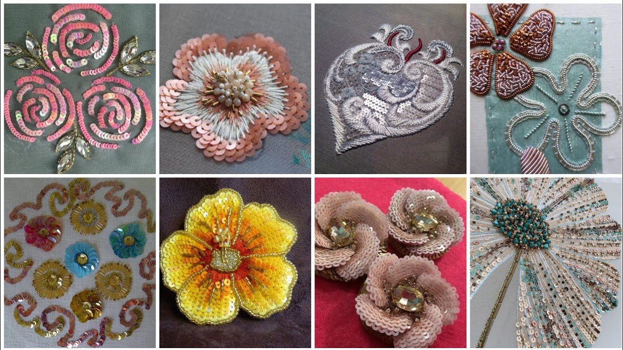 latest hand embroidery moti sitara flowers design ideas, YouTube