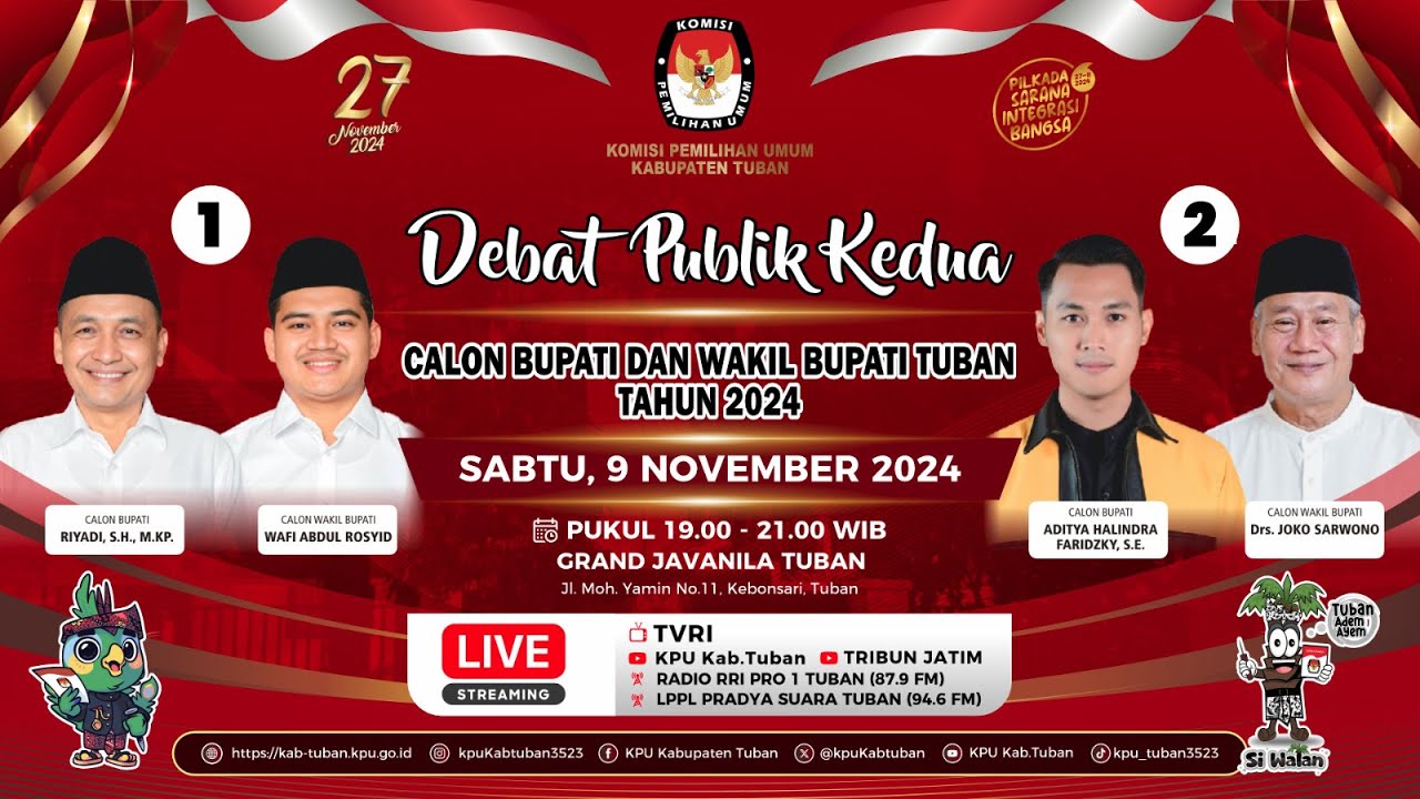 🔴 LIVE DEBAT KEDUA PILKADA TUBAN 2024, Duel Pasangan Riyadi Wafi Melawan Pasangan Lindra Joko