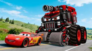 Epic Escape Lightning McQueen vs GIANT FIRE TRUCK ROAD ROLLER MONSTER TRUCK in BeamNG.Drive screenshot 3