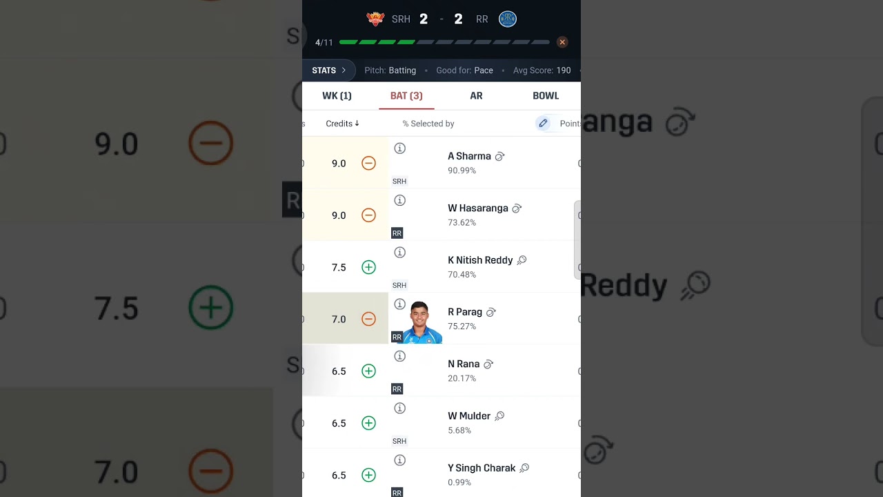 HYD VS RR | 3 Cror Dream 11  