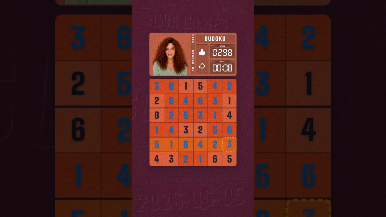 LinkedIn Mini Sudoku #298 solved board for June 5, 2026, 6x6 grid
