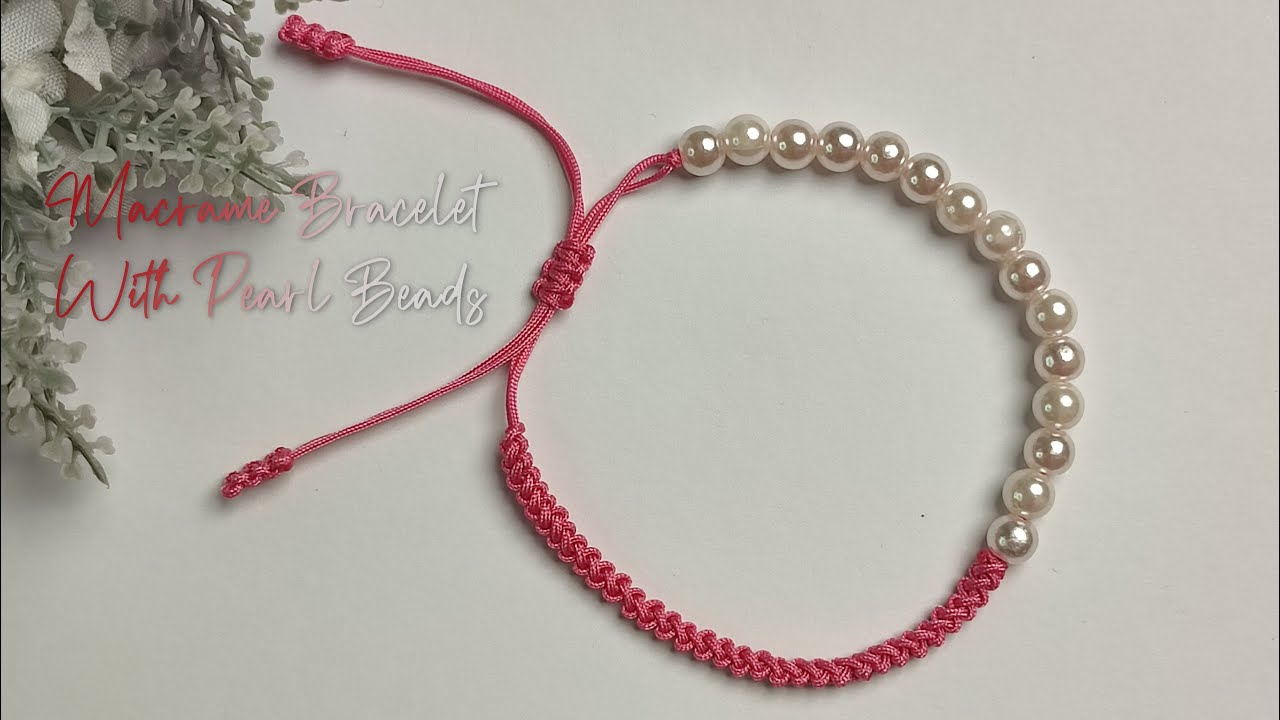 DIY Macrame Bracelet With Pearl Beads | Macrame Bracelet Tutorial - YouTube