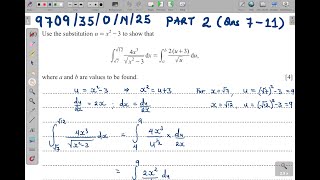 9709/35/O/N/25 -- A LEVEL PURE MATHEMATICS 3 PAPER 35 OCT/NOV 2025 PART 2 (QNS 7 - 11)
