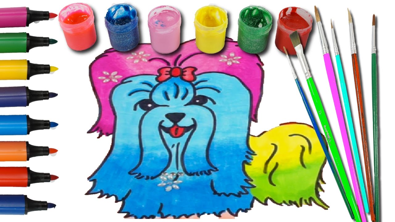 How to Draw a Dog, Drawing Markers, Paint Coloring, Learning Colors for ...