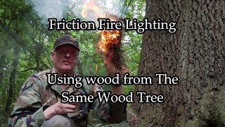 Friction firelighting. Using Willow and other woods, Parachord and Beeswax