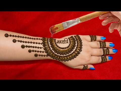 Navratri special mehndi design easy back hand | Navratri ki simple full hand dulhan mehndi designs