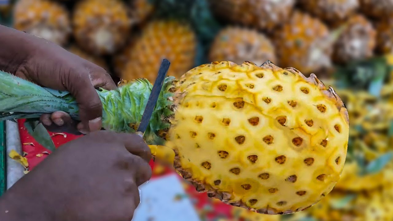 Pineapple Slicing | ROAD SIDE HEALTHY STREET FOOD | 4K VIDEO | MUMBAI STREET FOOD