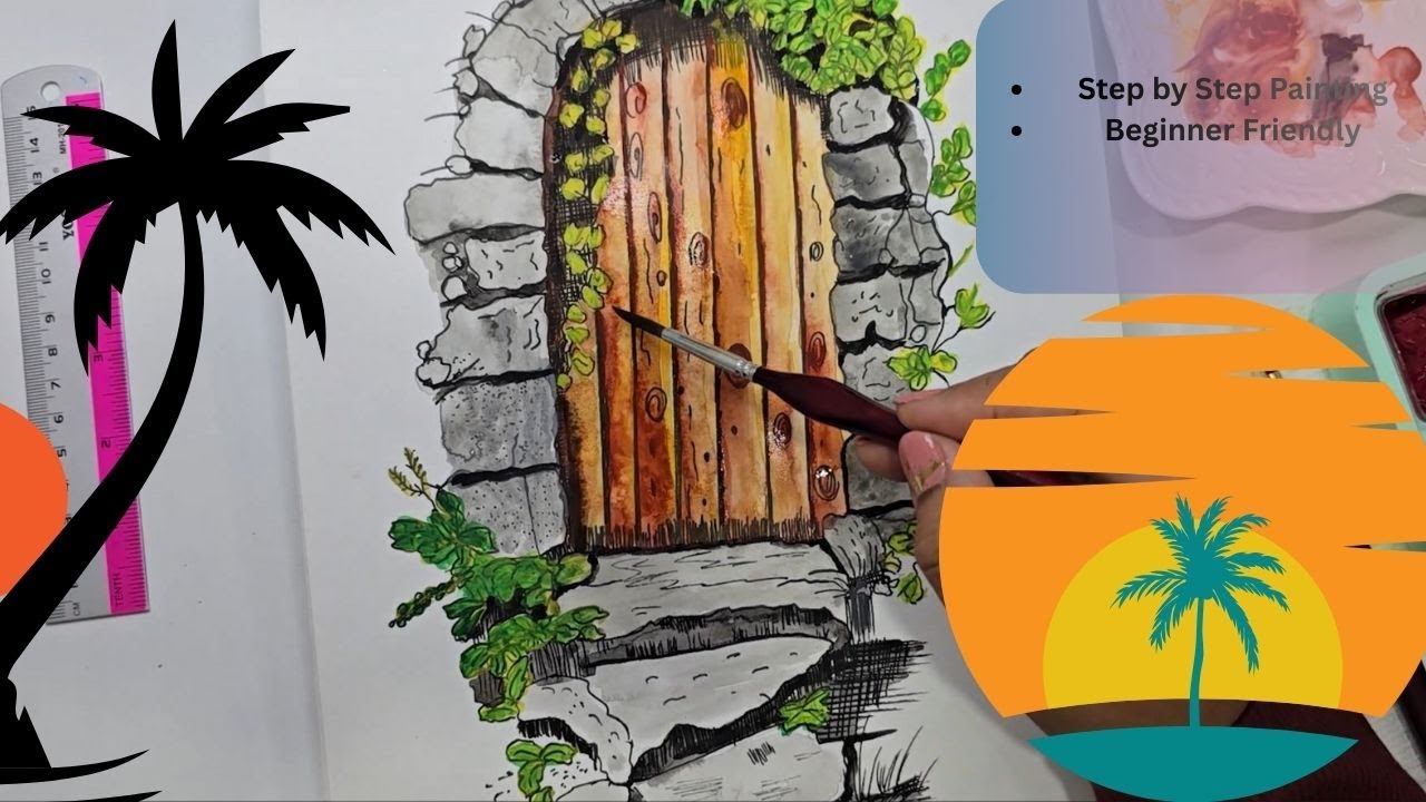 Easy Door Painting with Flowers & Tree | Step-by-Step Acrylic Art Tutorial