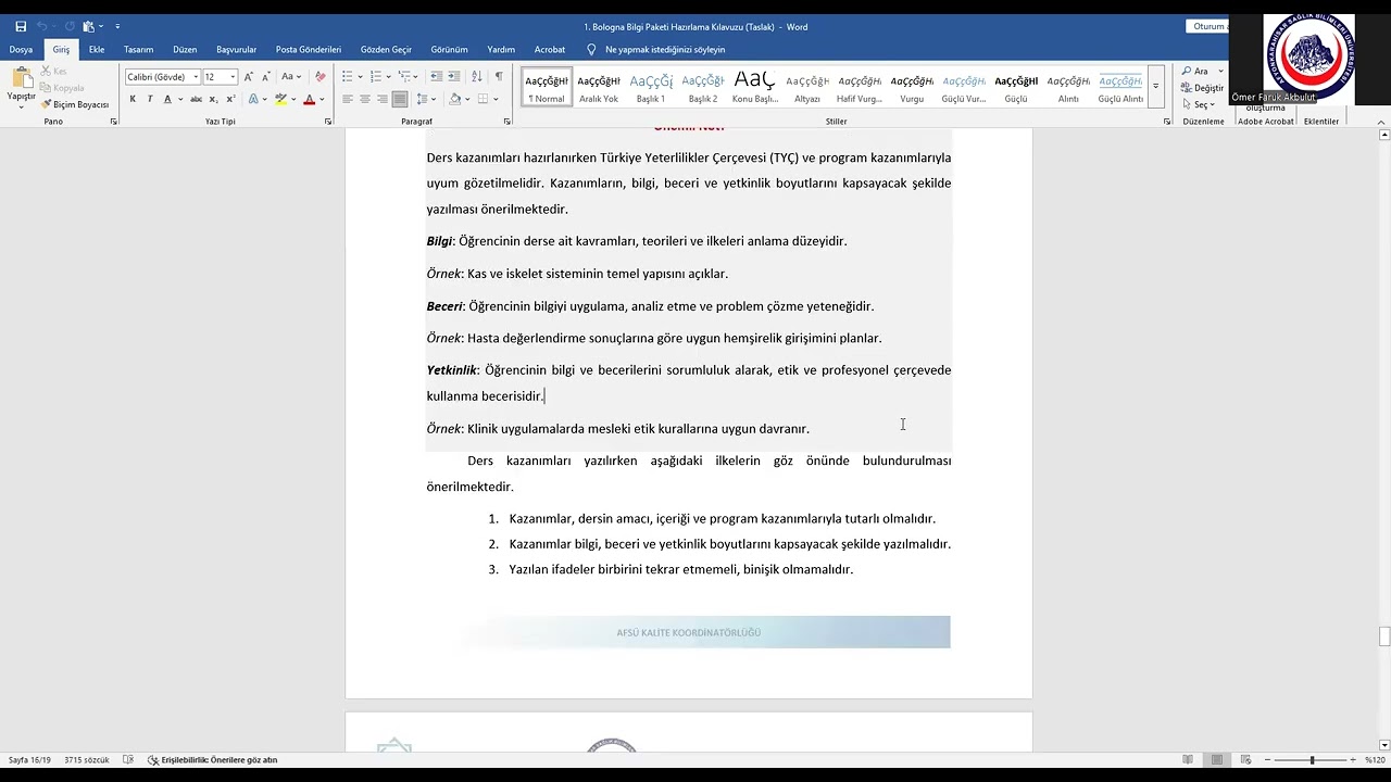 6  Ders Kazanımlarının Oluşturulması ve Program Kazanımlarıyla Eşleştirilmesi