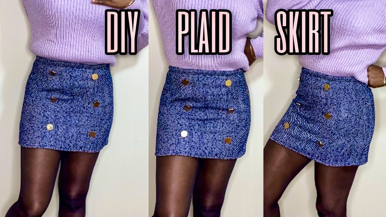 How To Make Mini Plaid Skirt with Buttons in Front - DIY Skirt # ...