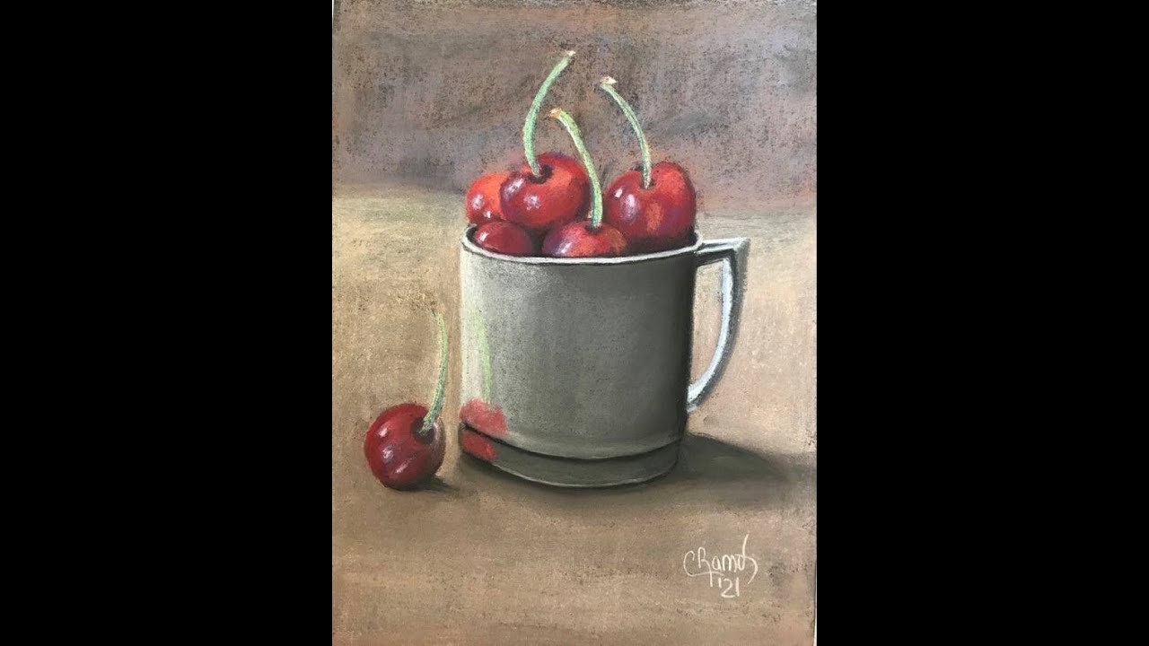 TAZA CON CEREZAS -TIZAS PASTELES