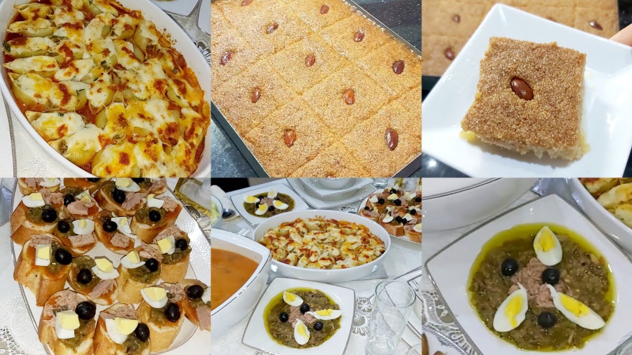 طاولة رمضانية🌙🌙 متنوعة فيها المالح والحلو عملت هريسة حلوة🇹🇳 وببوشة محشية سلاطة مشوية وسلاطة بلنكيت 😋