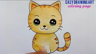 cute cat drawing & coloring page for kids || how to draw cute cat