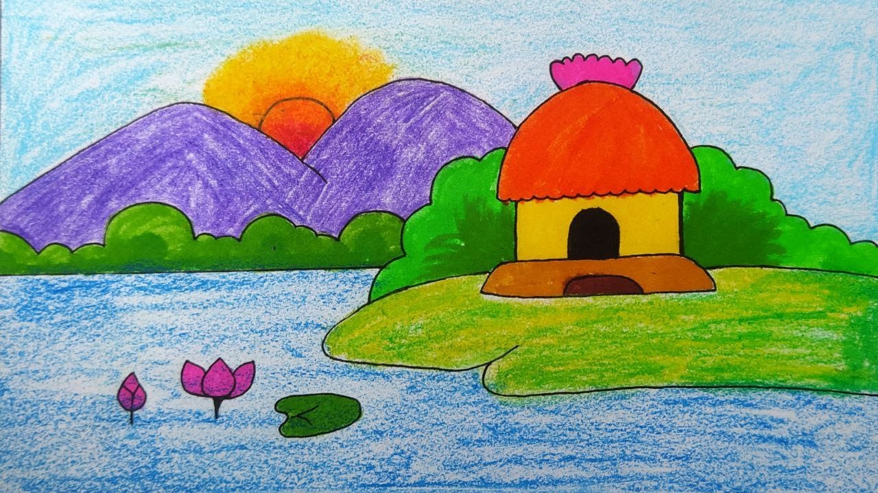 Nature Scenery Drawing Tutorial for Class 3 | Landscape Painting Easy ...