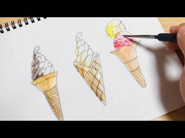 ペンと水彩色鉛筆で描く簡単なソフトクリームの絵の描き方 - YouTube