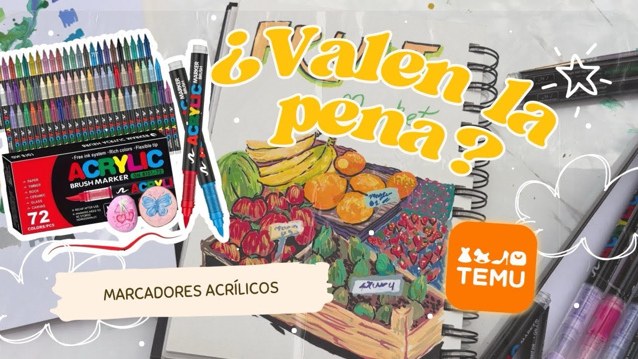 Probando MARCADORES ACRÍLICOS de TEMU 🧡 pinto frutas mientras te cuento si deberías comprarlo!