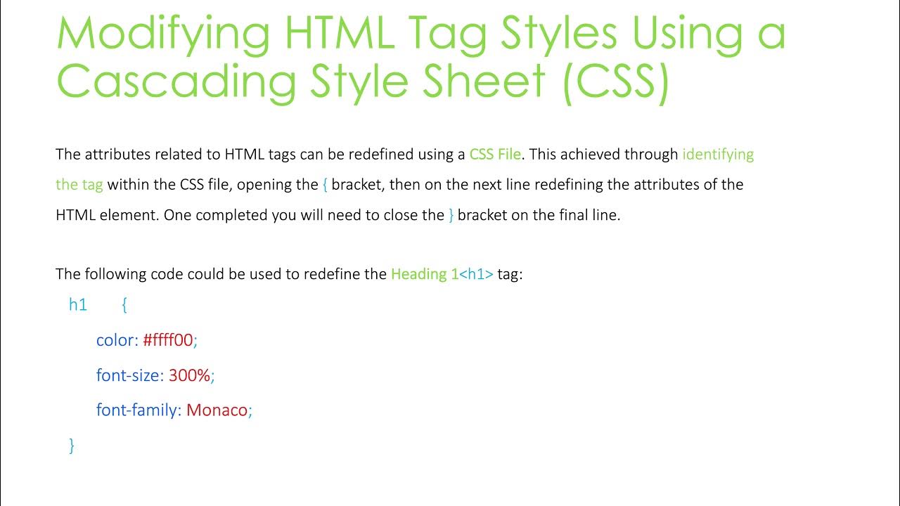 Modifying HTML Tag Styles Using a Cascading Style Sheet (CSS) - YouTube