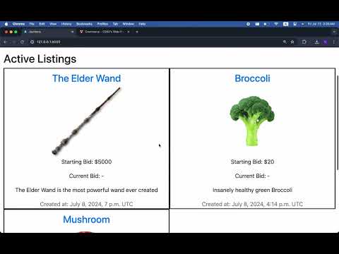 CS50 Web Development project 2 (Commerce)