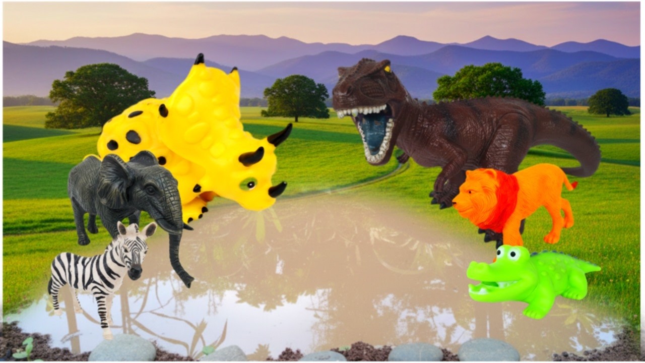 Membersihkan Mainan Berlumpur : T-rex, Triceratops, Velosireptor, Singa, Buaya dan topeng Spiderman😊