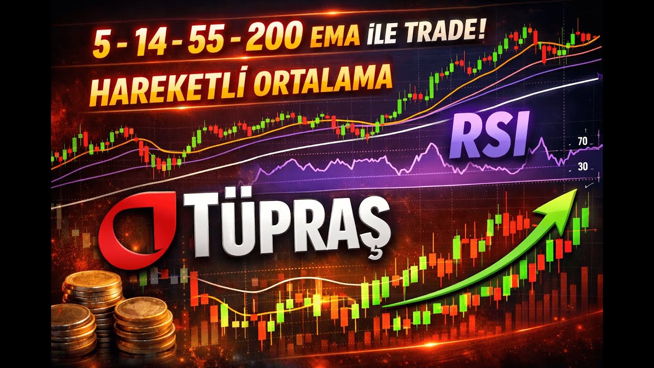 5-14-55-200 EMA HAREKETLİ ORTALAMALARLA TRADE ve RSI ile TUPRAŞ ANALİZİ