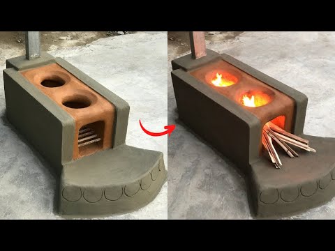 How to build a beautiful wood stove from clay and make use of old bricks   cement - sand