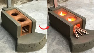 How to build a beautiful wood stove from clay and make use of old bricks   cement - sand