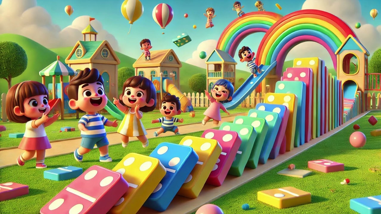 🁬🚗 Domino Crash Race 🎶 | Falling Fun 🏁 | Kids Song 🎵| Nursery Rhymes & Kids Songs