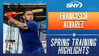 Francisco Alvarez steps into the cage for BP and catches live pitching at spring training | SNY