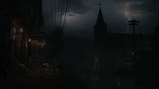 Small Flower Shop at Night in Town | Thunder Near Old Church | Deep Sleep Ambience