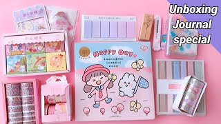 new journal unboxing \/ kawaii sticker + Washi tape + mini diary + highlighter + cat knife unboxing