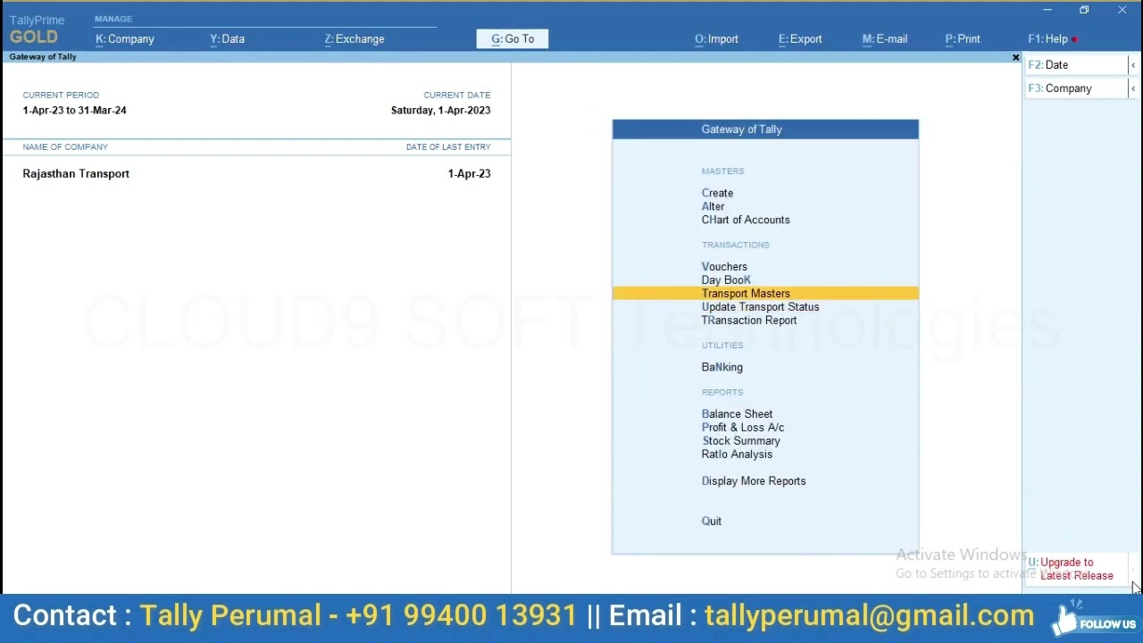RAJASTHAN TRANSPORT MODULE IN TALLY PRIME