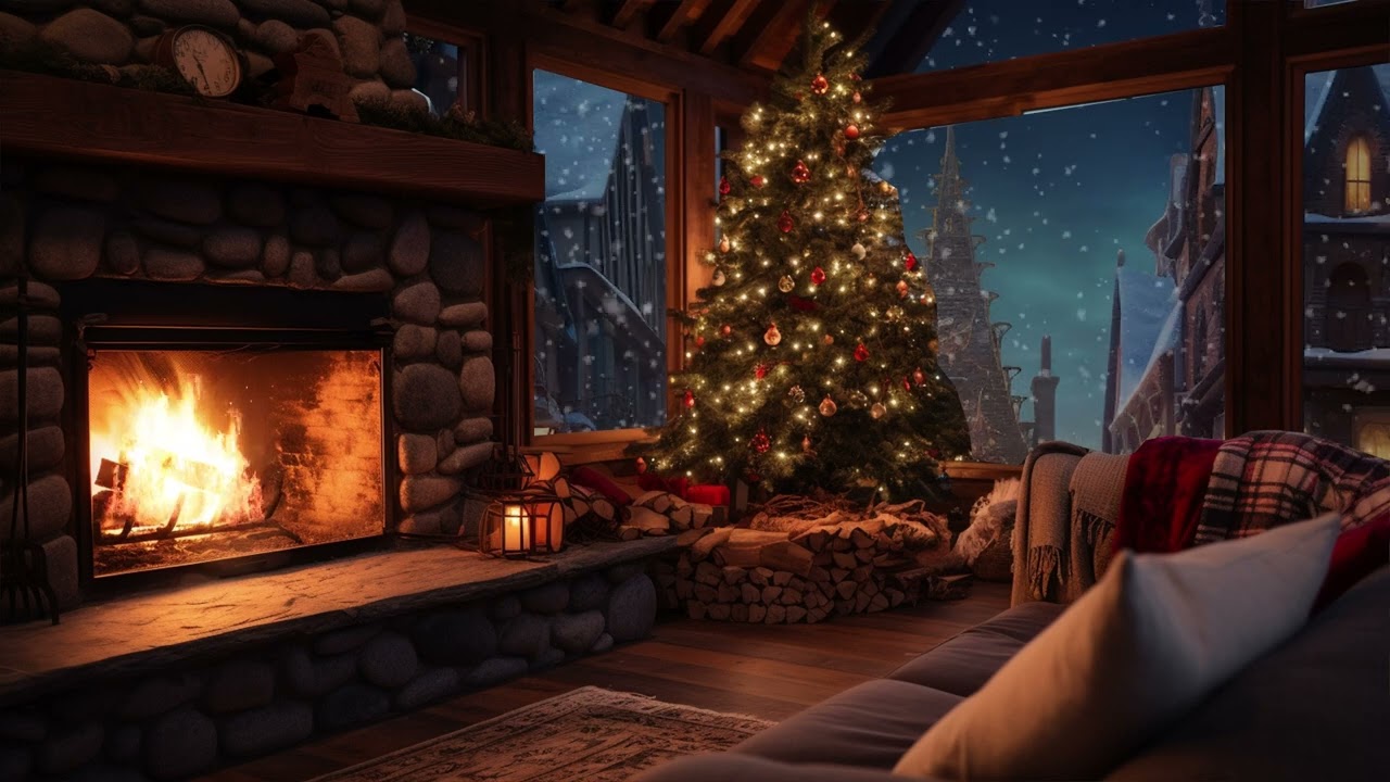 Midnight Rain and Urban Fireplace Sounds | Serene City Night Ambience