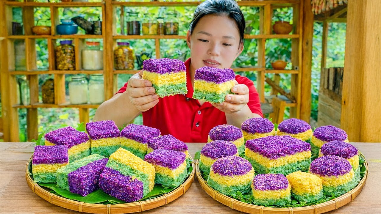 How to Make Colorful Green Bean Sticky Rice Cakes to Sell at the Market | Trieu Mai Huong